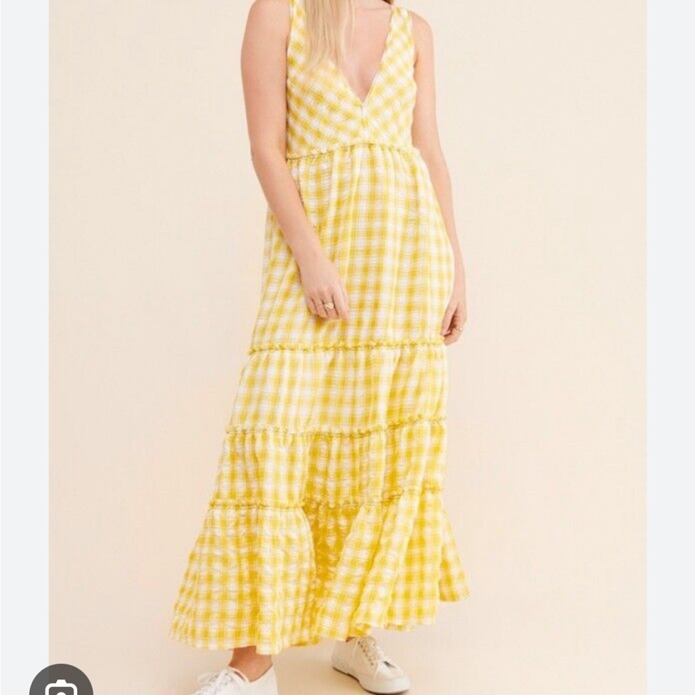 Free People Beach Club Yellow Gingham Maxi